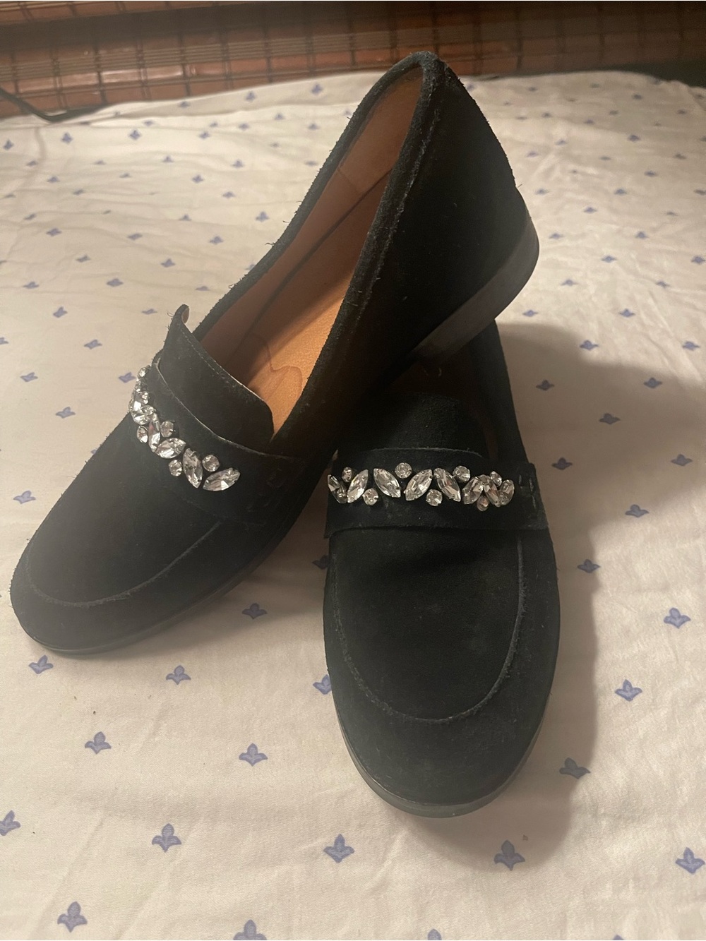 Vionic Black Suede Jeweled Penny Loafers